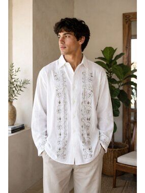 Vintage Jimi Hendrix Experience White Embroidered Mens Shirt Sz S